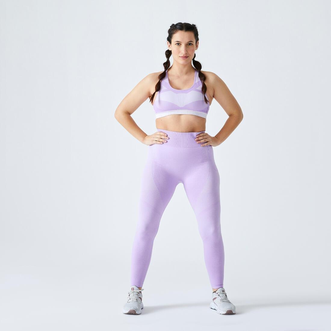Women High-Waisted Seamless Fitness Leggings With Phone Pocket, Purple, , large image number 9