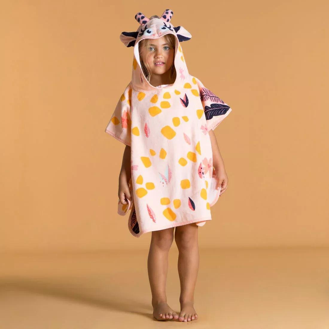 Kids Girls Cotton Bath Poncho, Pink, No Color, medium