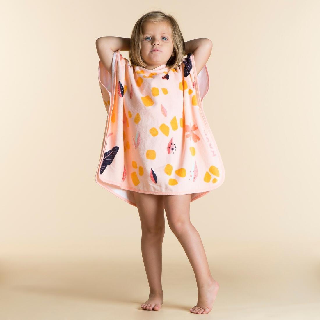 Kids Girls Cotton Bath Poncho, Pink, No Color, medium