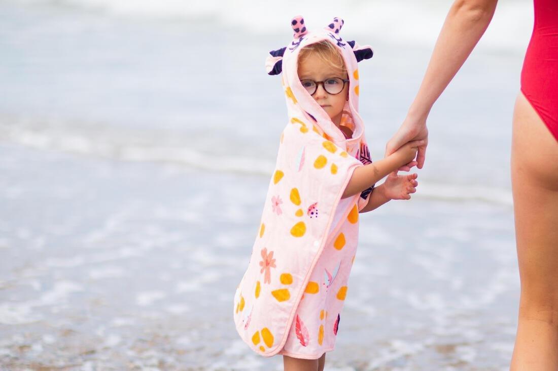 Kids Girls Cotton Bath Poncho, Pink, No Color, medium