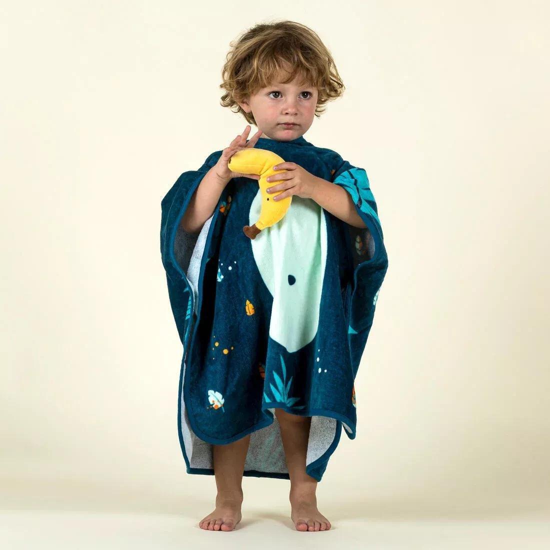 Kids Boys Cotton Changing Poncho, Blue, , large image number 0