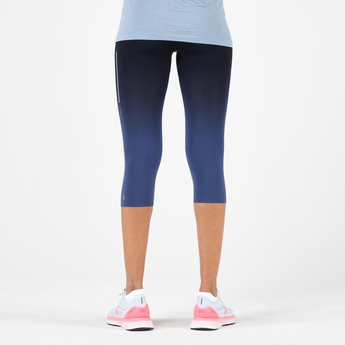 Women Kiprun Care Breathable Cropped Running Bottoms, Navy, No Color, large image number 3