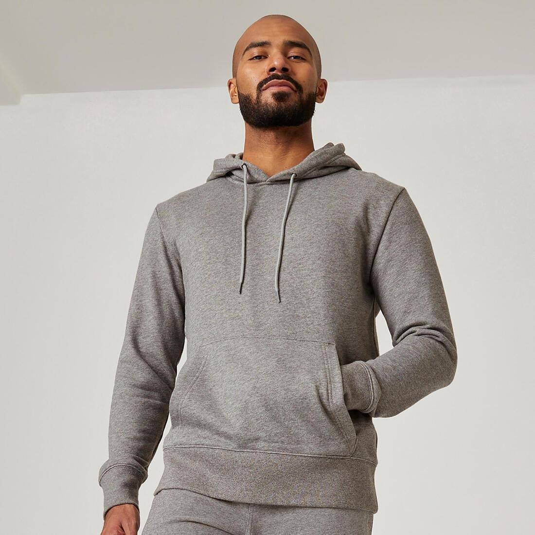Men Fitness Hoodie - 500 Essentials, Grey, No Color, large image number 0