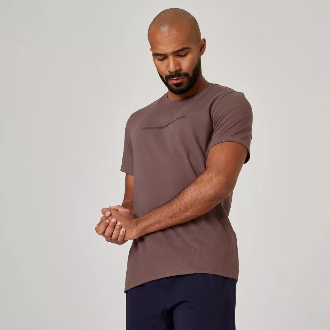 Men Short-Sleeved Straight-Cut Crew Neck Cotton Fitness T-Shirt - 500, Grey, No Color, large image number 0