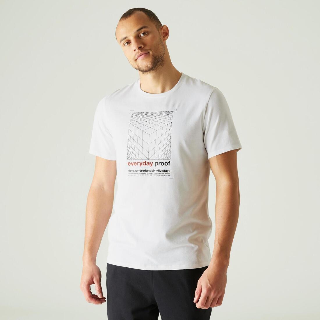 Men Short-Sleeved Straight-Cut Crew Neck Cotton Fitness T-Shirt - 500, Grey, No Color, large image number 2