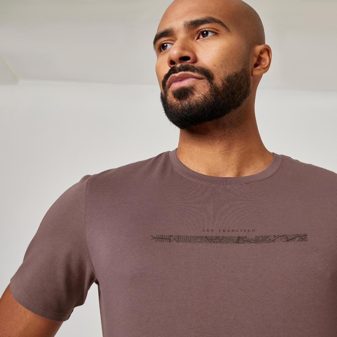 Men Short-Sleeved Straight-Cut Crew Neck Cotton Fitness T-Shirt - 500, Grey, No Color, large image number 4