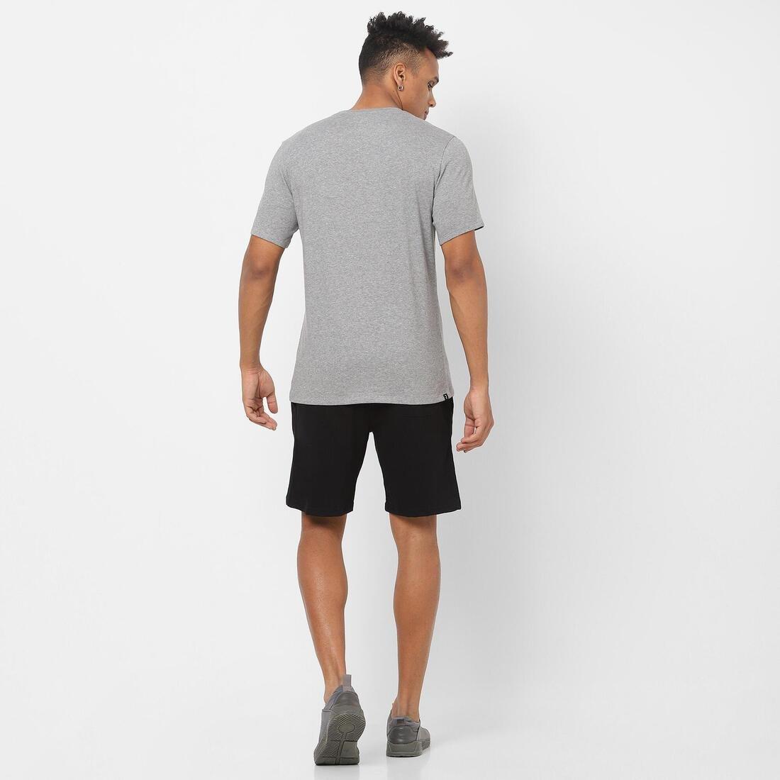 Men Short-Sleeved Straight-Cut Crew Neck Cotton Fitness T-Shirt - 500, Grey, No Color, large image number 5