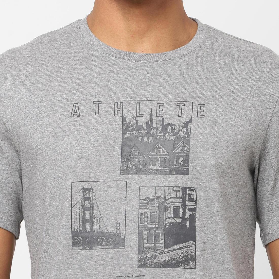 Men Short-Sleeved Straight-Cut Crew Neck Cotton Fitness T-Shirt - 500, Grey, No Color, large image number 7