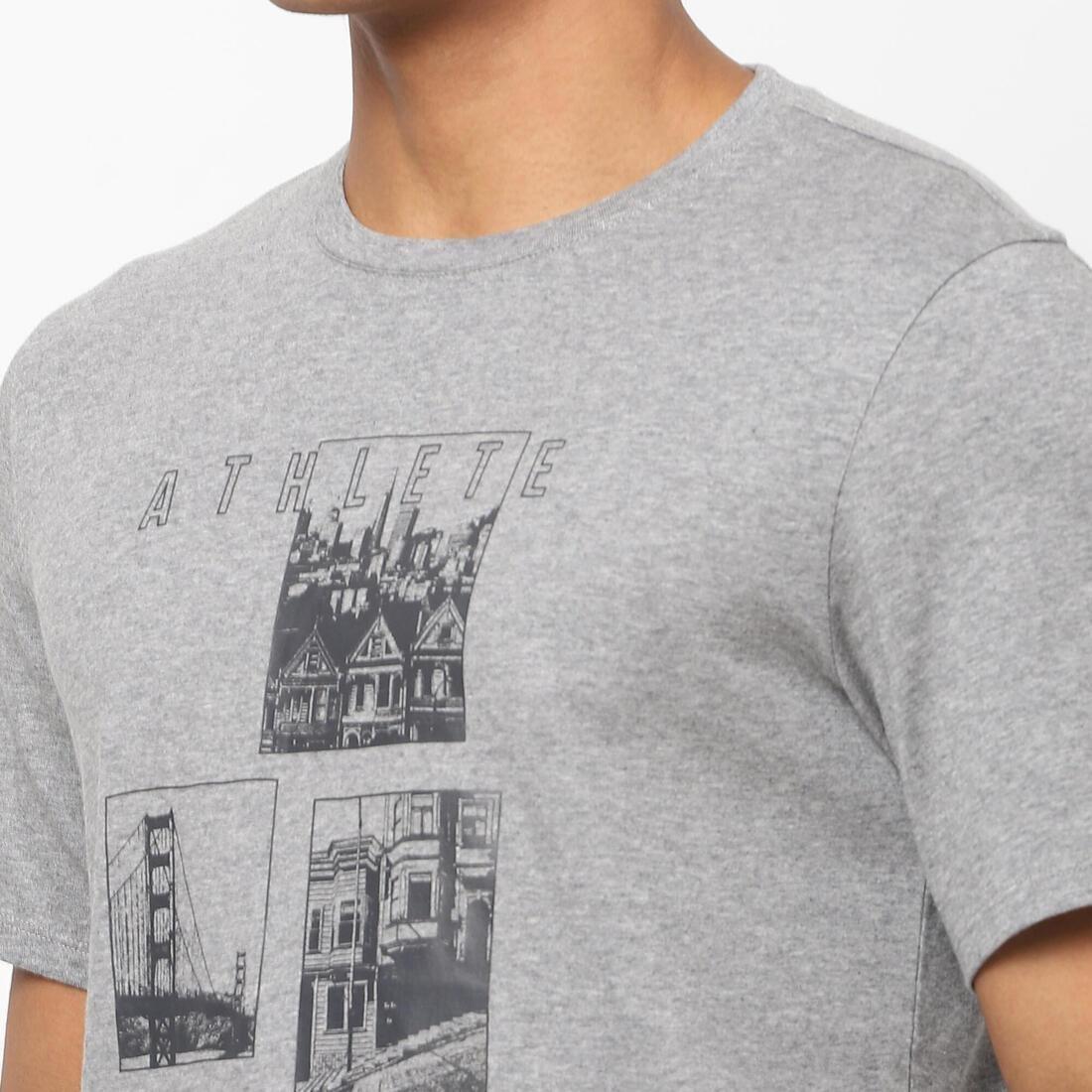 Men Short-Sleeved Straight-Cut Crew Neck Cotton Fitness T-Shirt - 500, Grey, No Color, large image number 9