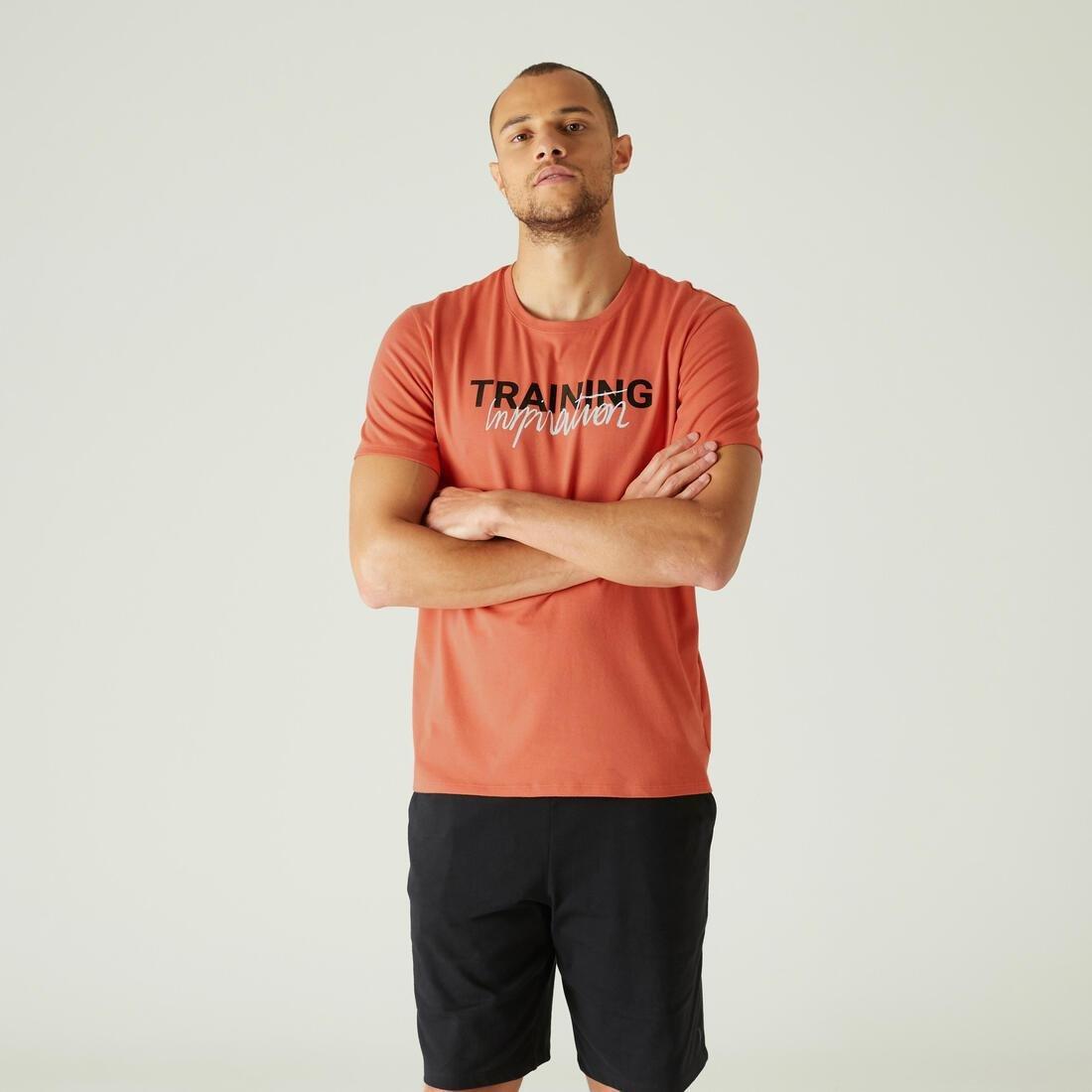 Men Short-Sleeved Straight-Cut Crew Neck Cotton Fitness T-Shirt - 500, Grey, No Color, large image number 10