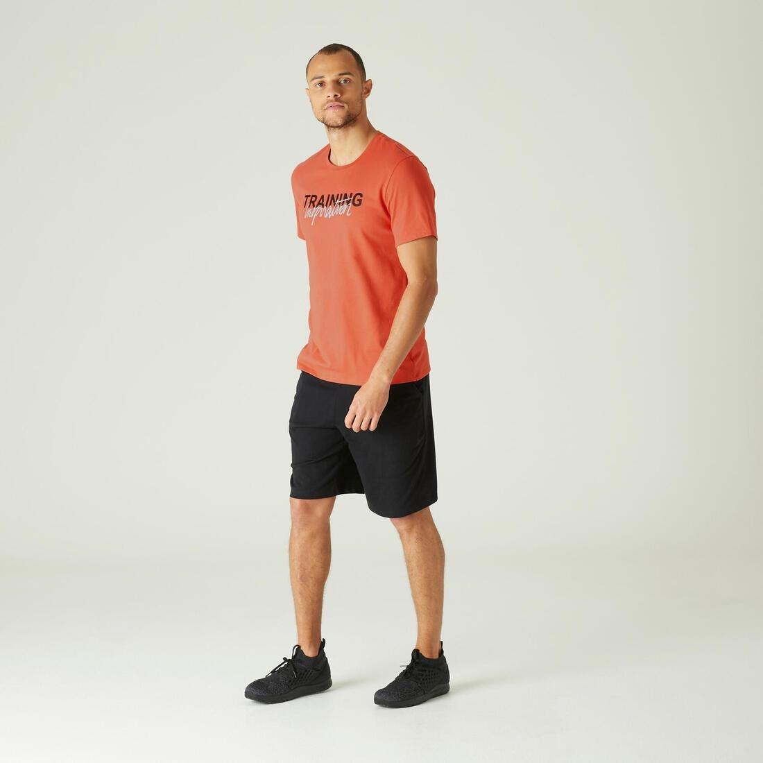 Men Short-Sleeved Straight-Cut Crew Neck Cotton Fitness T-Shirt - 500, Grey, No Color, large image number 12