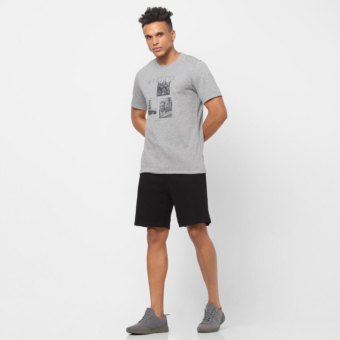 Men Short-Sleeved Straight-Cut Crew Neck Cotton Fitness T-Shirt - 500, Grey, No Color, large image number 13