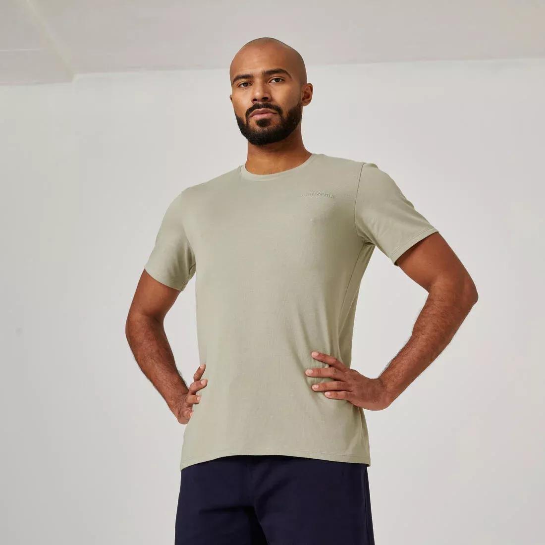 Mens Short-Sleeved Straight-Cut Crew Neck Cotton Fitness T-Shirt - 500, Green, , large image number 1