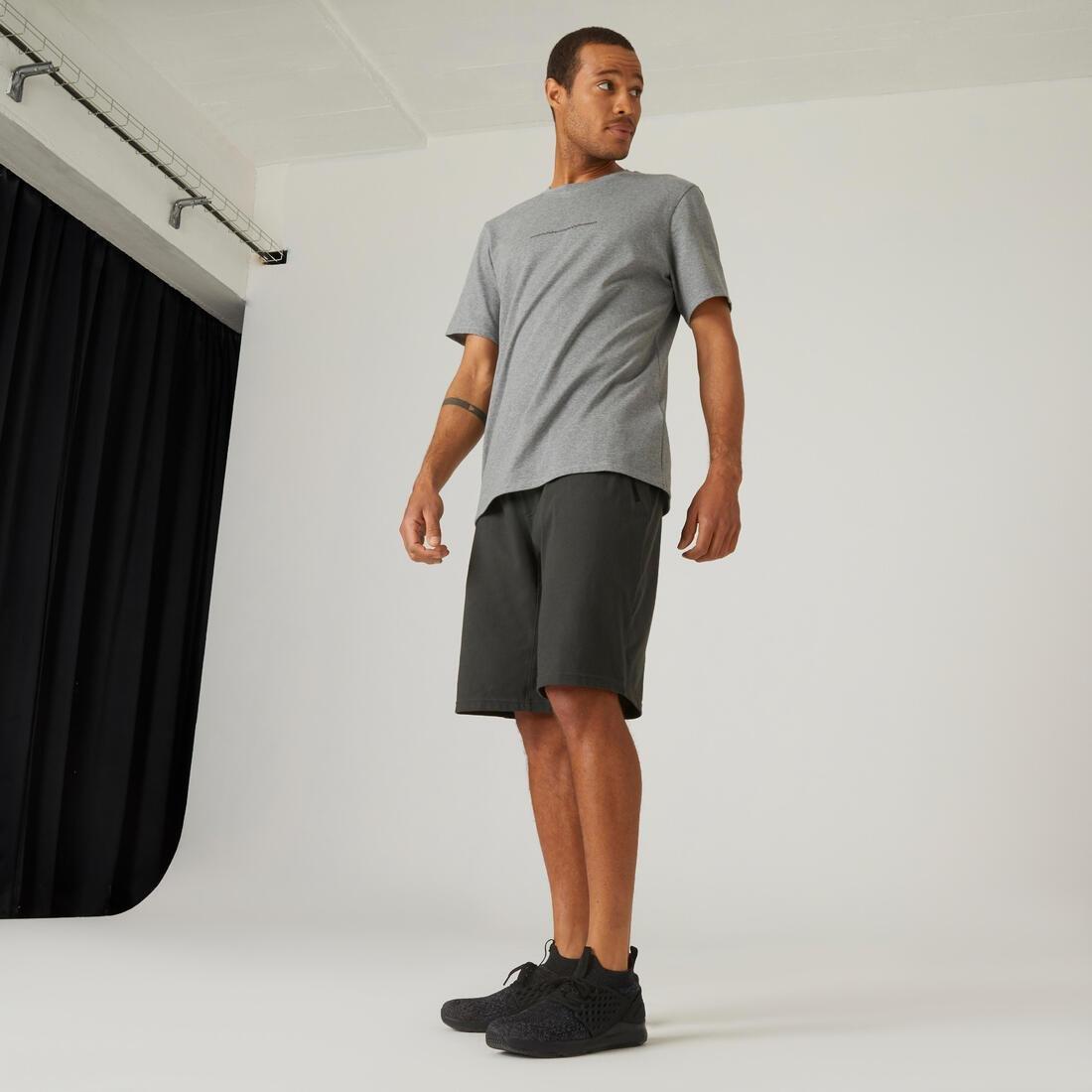 Mens Short-Sleeved Straight-Cut Crew Neck Cotton Fitness T-Shirt - 500, Green, , large image number 12