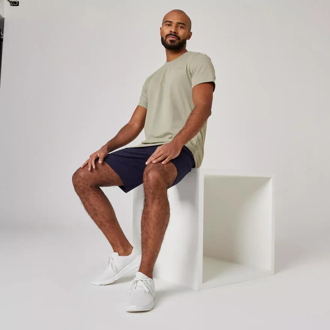 Men Short-Sleeved Straight-Cut Crew Neck Cotton Fitness T-Shirt - 500, Pink, No Color, large image number 7