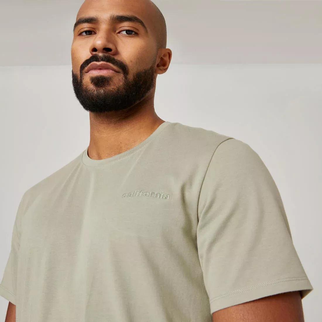 Men Short-Sleeved Straight-Cut Crew Neck Cotton Fitness T-Shirt - 500, Pink, No Color, large image number 9