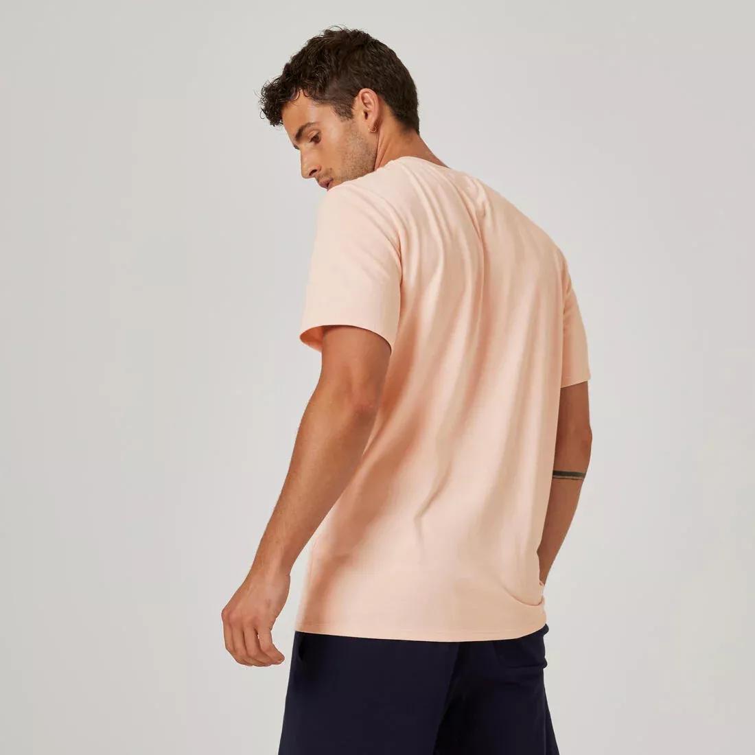 Men Short-Sleeved Straight-Cut Crew Neck Cotton Fitness T-Shirt - 500, Pink, No Color, large image number 11