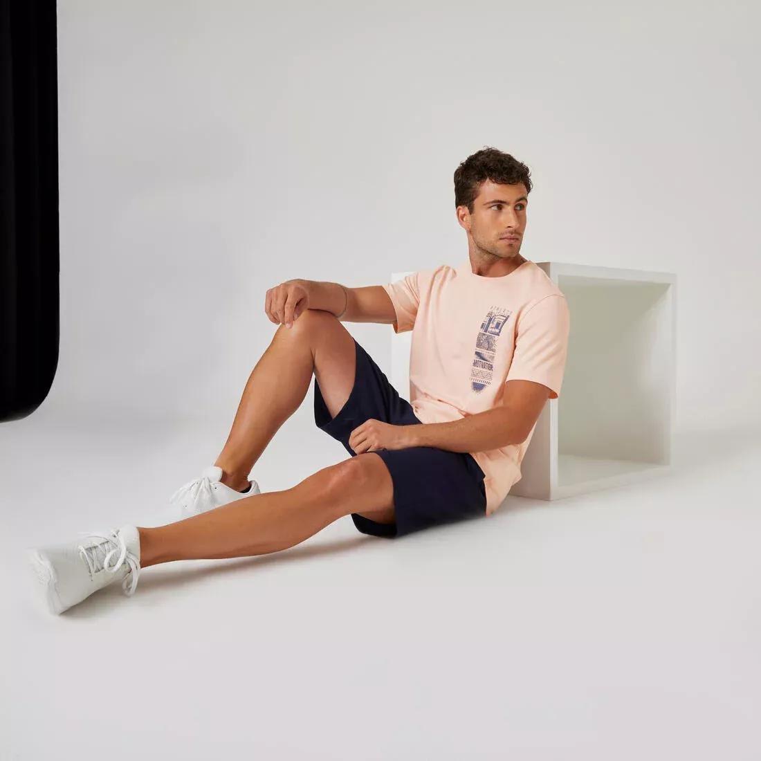 Men Short-Sleeved Straight-Cut Crew Neck Cotton Fitness T-Shirt - 500, Pink, No Color, large image number 12