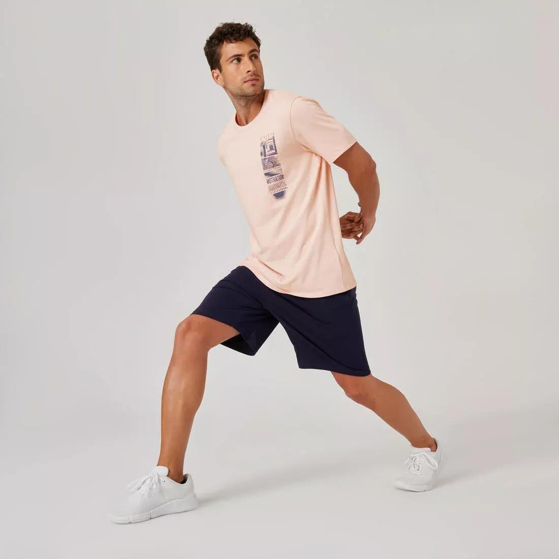 Men Short-Sleeved Straight-Cut Crew Neck Cotton Fitness T-Shirt - 500, Pink, No Color, large image number 14