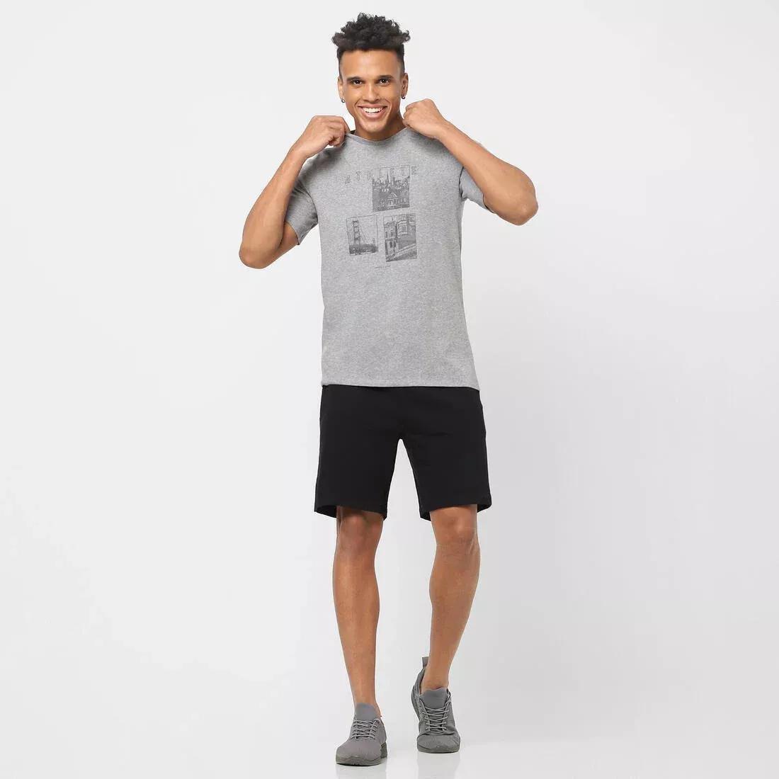 Mens Short-Sleeved Straight-Cut Crew Neck Cotton Fitness T-Shirt - 500, White, , large image number 10