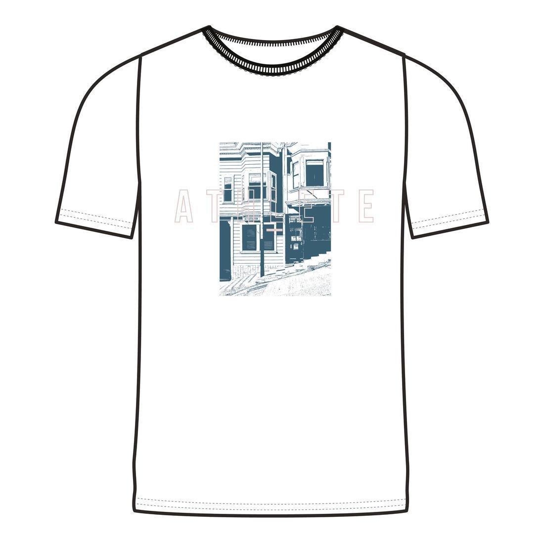 Mens Short-Sleeved Straight-Cut Crew Neck Cotton Fitness T-Shirt - 500, White, , large image number 11