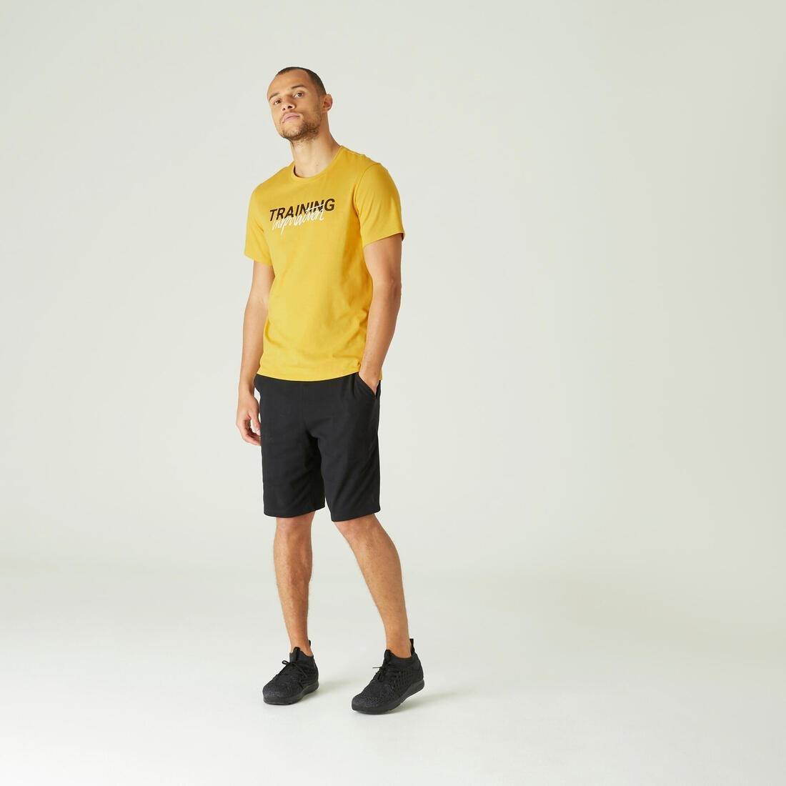 Mens Short-Sleeved Straight-Cut Crew Neck Cotton Fitness T-Shirt - 500, White, , large image number 13