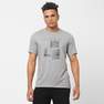 DOMYOS - Mens Short-Sleeved Straight-Cut Crew Neck Cotton Fitness T-Shirt - 500, Grey
