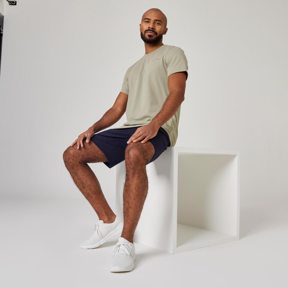 Mens Short-Sleeved Straight-Cut Crew Neck Cotton Fitness T-Shirt - 500, Grey, No Color, large image number 9