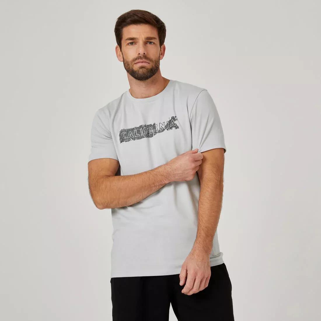 Mens Slim-Fit Stretch Cotton Fitness T-Shirt, Grey, No Color, large image number 1