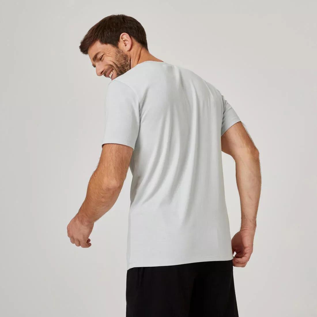 Mens Slim-Fit Stretch Cotton Fitness T-Shirt, Grey, No Color, large image number 9