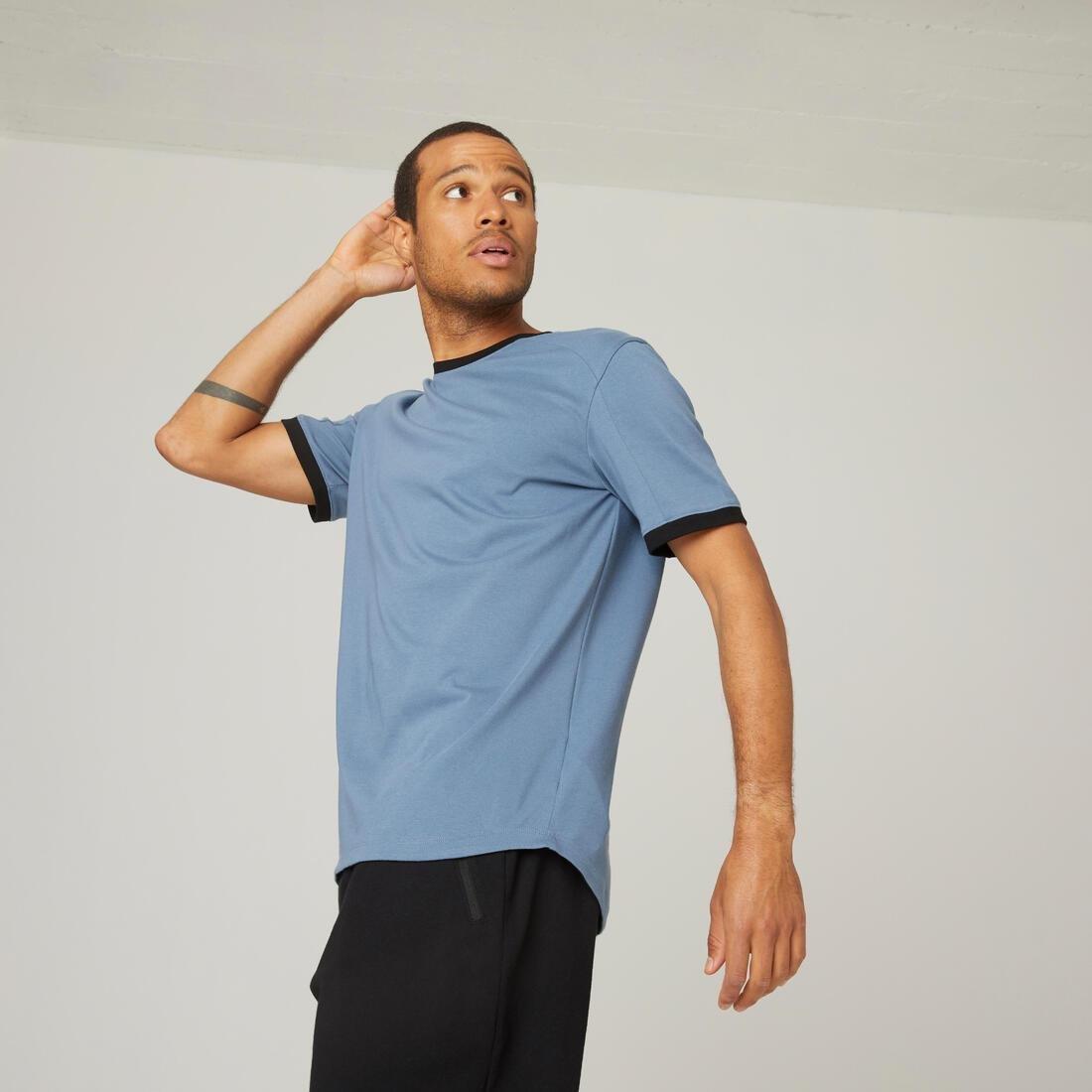 Men Curved-Hem Stretch Cotton Fitness T-Shirt, Blue, , large image number 0