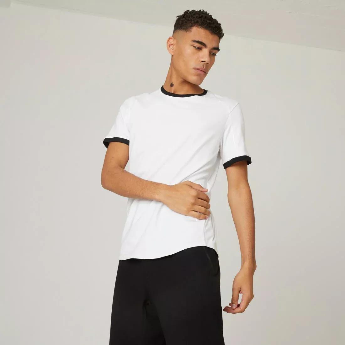 Men Curved-Hem Stretch Cotton Fitness T-Shirt, Blue, , large image number 1
