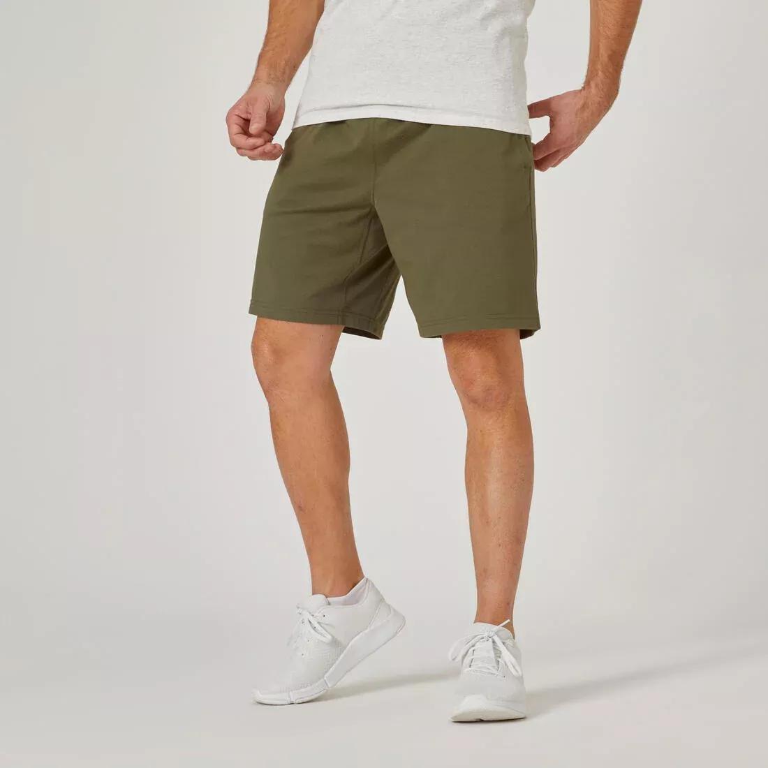 Mens Fitness Shorts - 500 Essentials, Green, No Color, medium