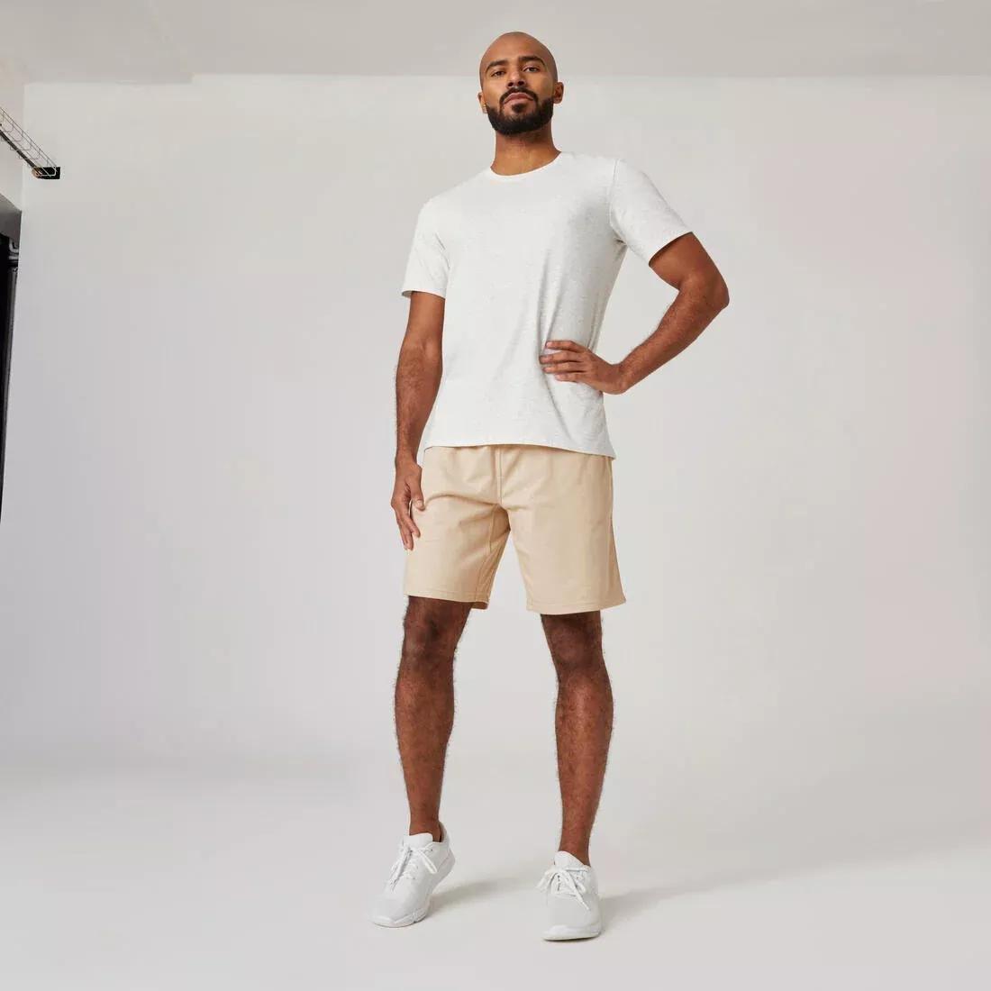 Mens Fitness Shorts - 500 Essentials, Beige, No Color, large image number 2