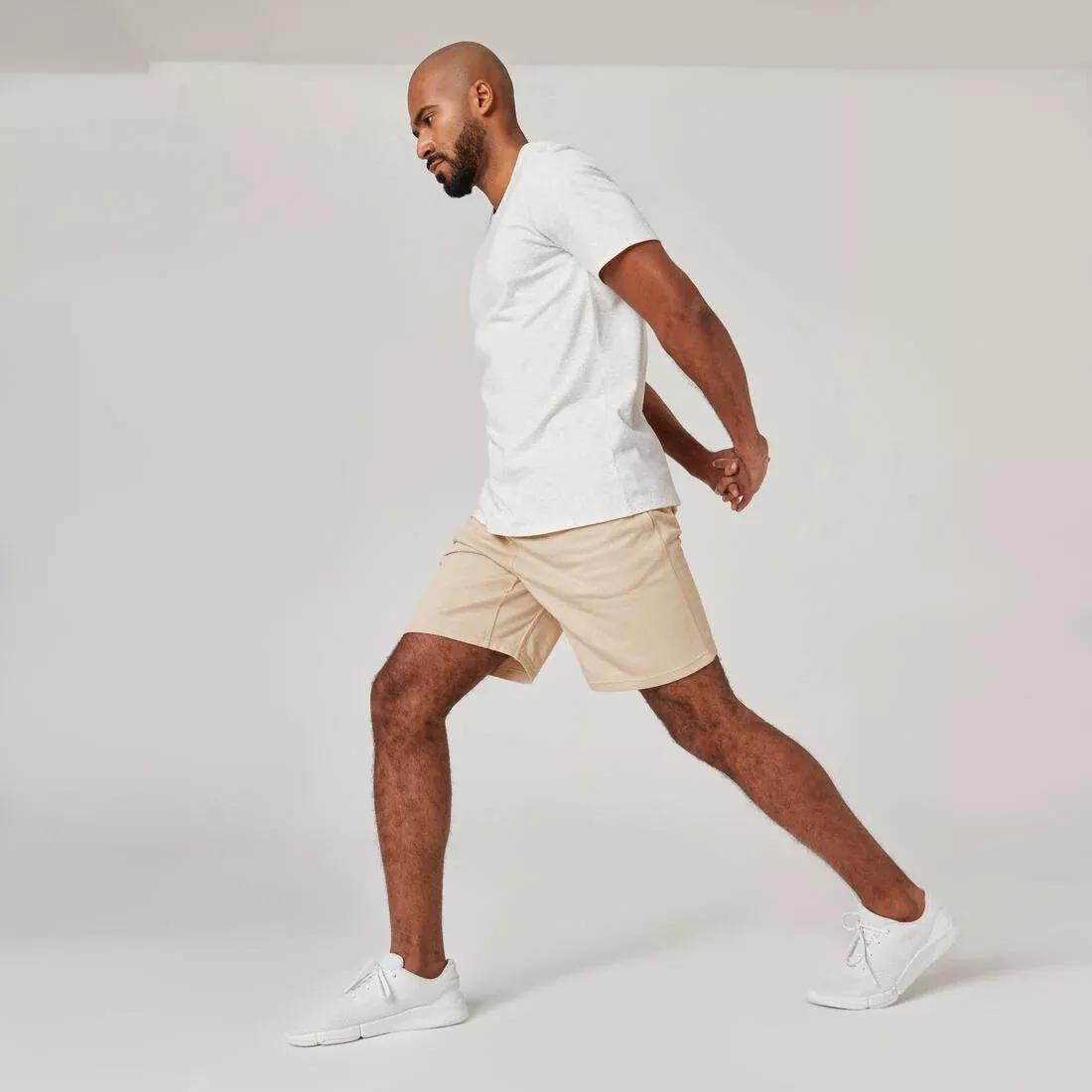 Mens Fitness Shorts - 500 Essentials, Beige, No Color, large image number 5