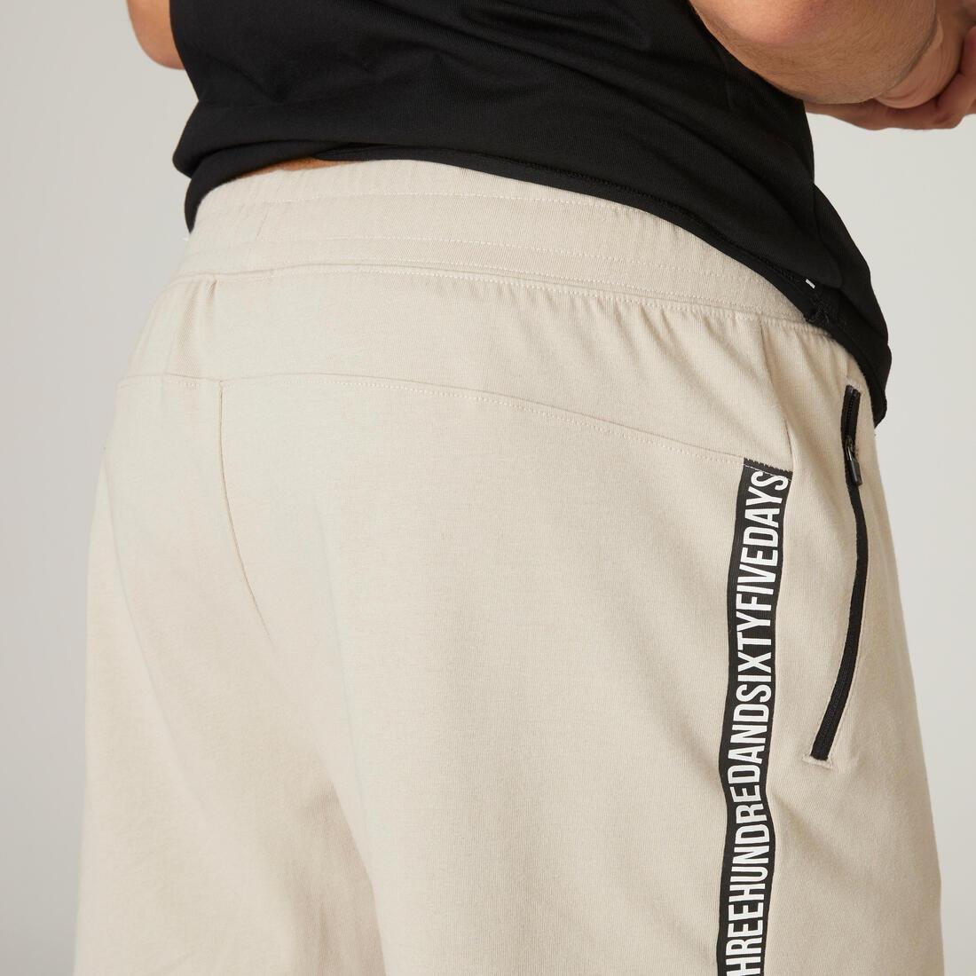 Long Slim-Fit Stretch Cotton Fitness Shorts With Zip Pockets, Grey, , large image number 6