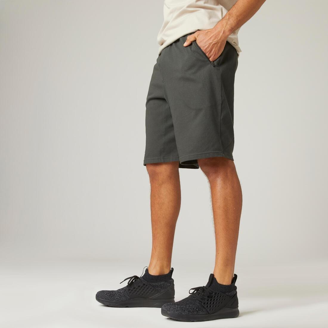 Long Slim-Fit Stretch Cotton Fitness Shorts With Zip Pockets, Grey, , large image number 7