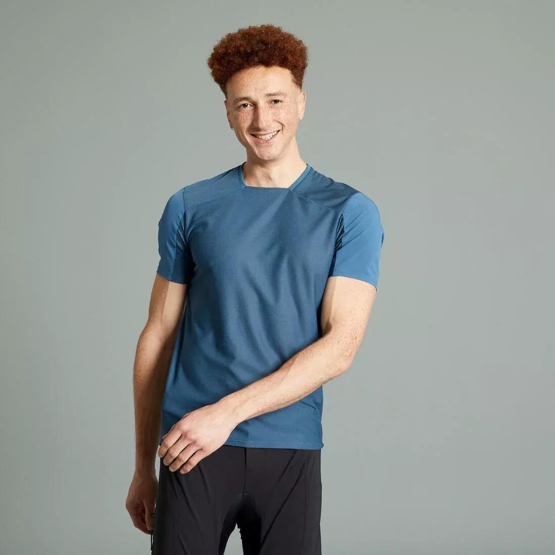 Mens Short-Sleeved Mountain Bike Jersey - Expl 100, Blue, No Color, medium