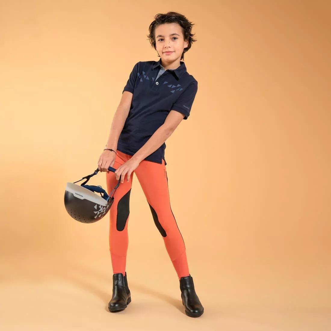 ORANGE CLAY Kids' Horse Riding Lightweight Mesh Jodhpurs with Grippy Suede Patches 500, , large image number 8