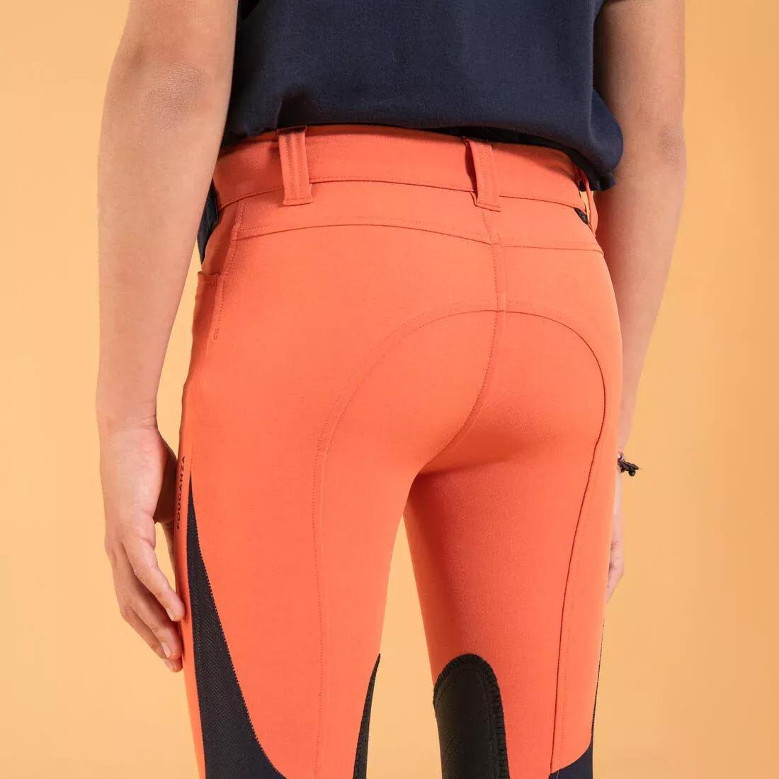 ORANGE CLAY Kids' Horse Riding Lightweight Mesh Jodhpurs with Grippy Suede Patches 500, , large image number 10