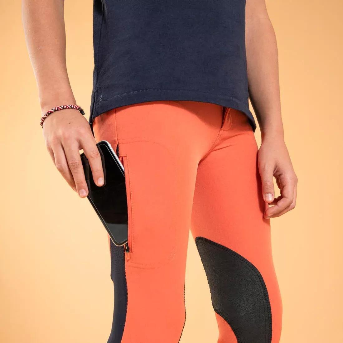 ORANGE CLAY Kids' Horse Riding Lightweight Mesh Jodhpurs with Grippy Suede Patches 500, , large image number 11