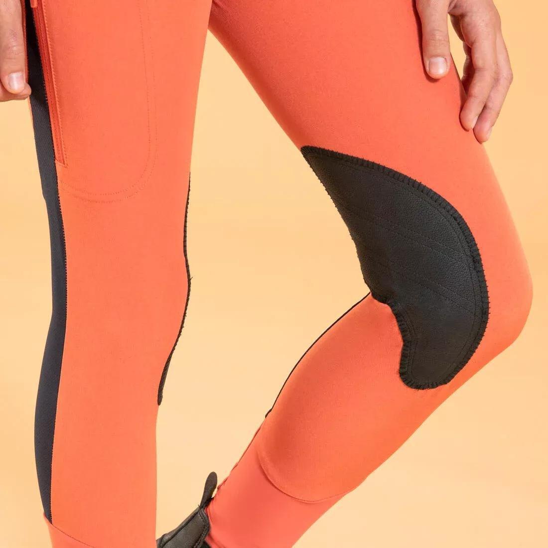 ORANGE CLAY Kids' Horse Riding Lightweight Mesh Jodhpurs with Grippy Suede Patches 500, , large image number 12