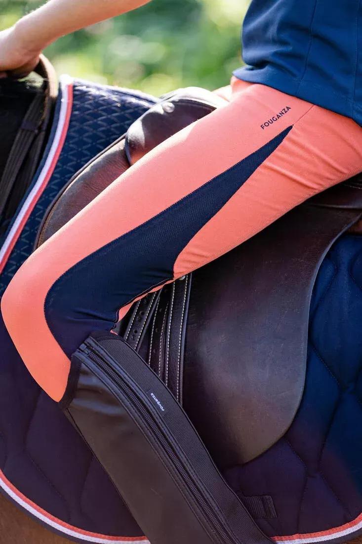 ORANGE CLAY Kids' Horse Riding Lightweight Mesh Jodhpurs with Grippy Suede Patches 500, No Color, large image number 14