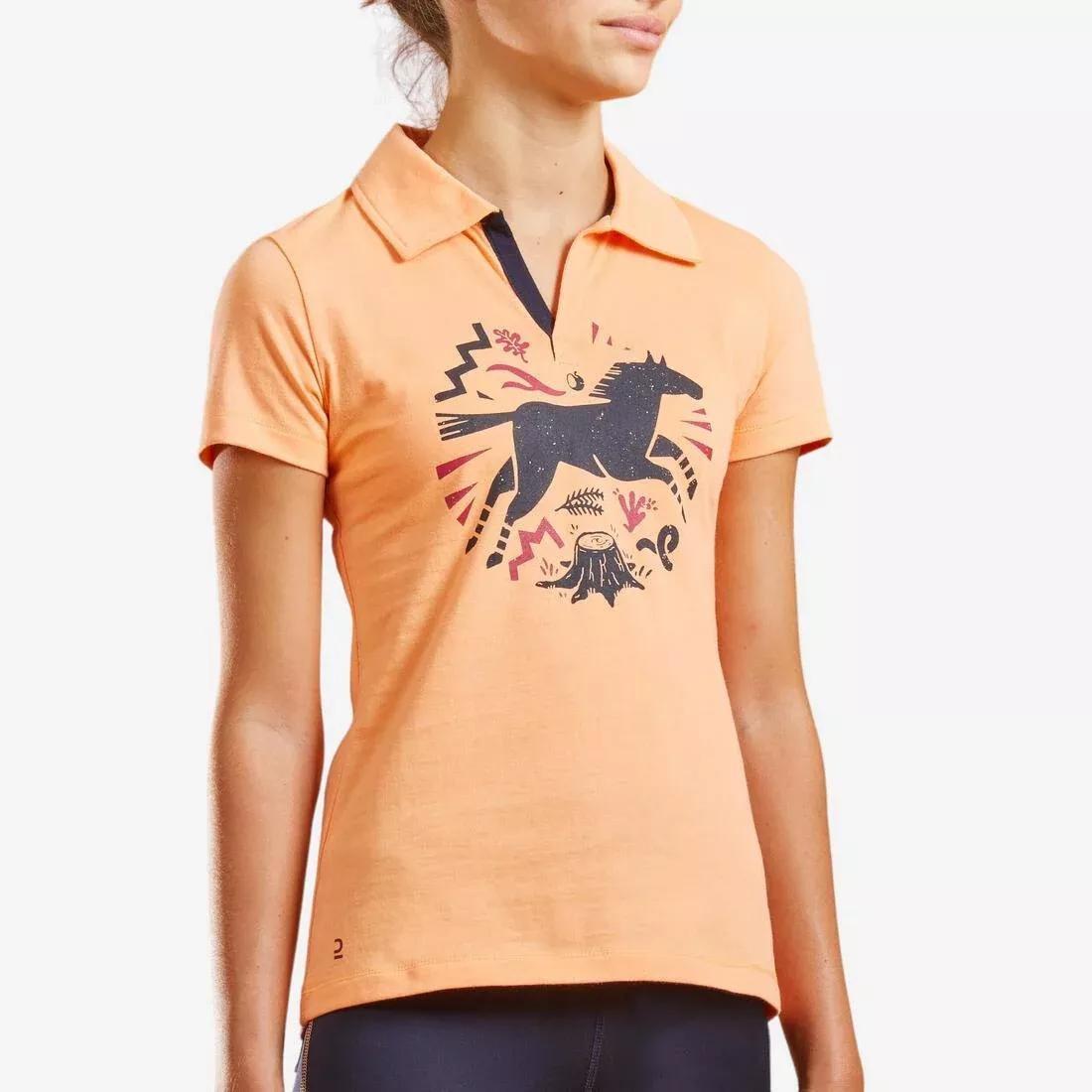 Horse Riding Short-Sleeved Polo Shirt - 100, Orange, , medium