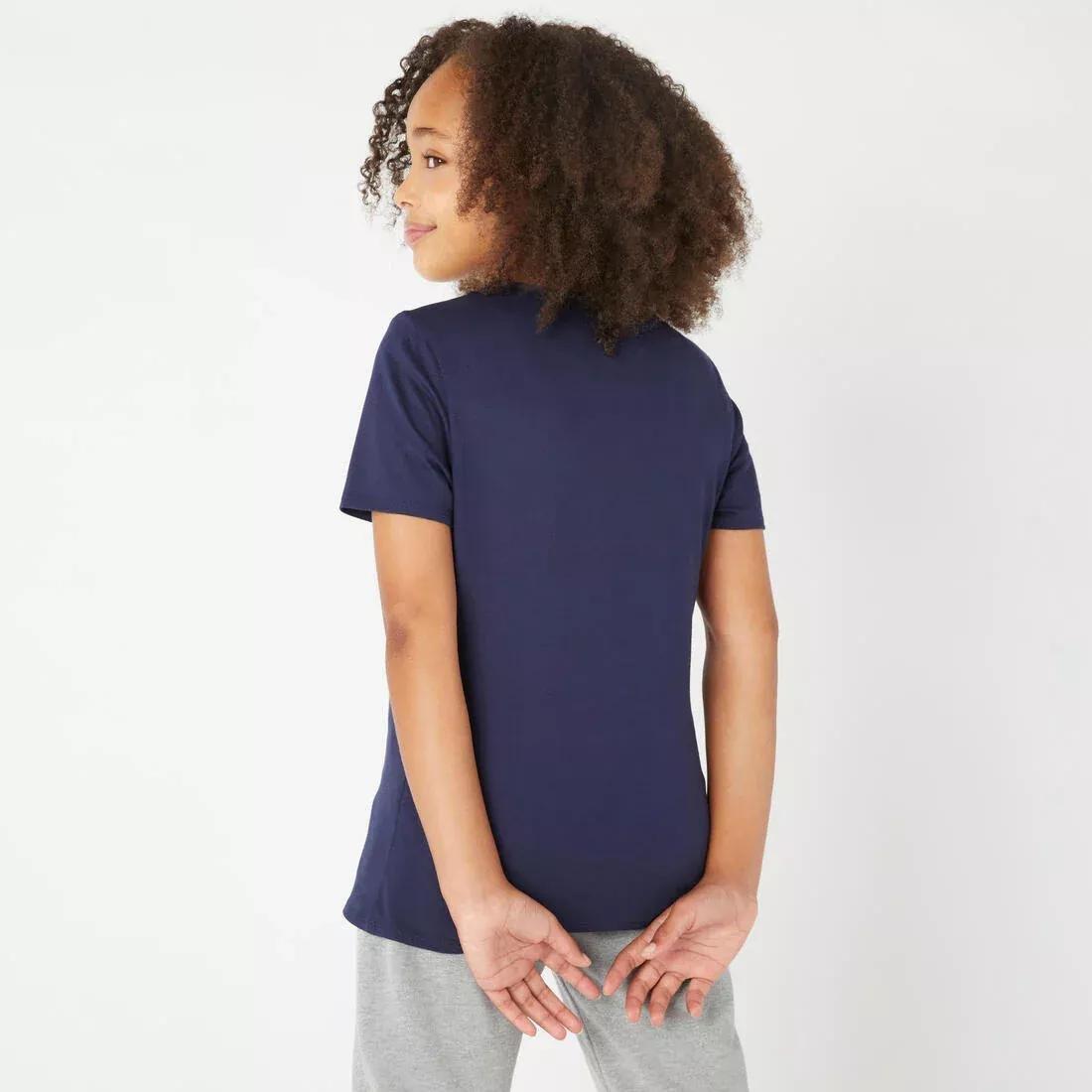 Kids Girls Short-Sleeved Gym T-Shirt - 100 Print, Navy, , large