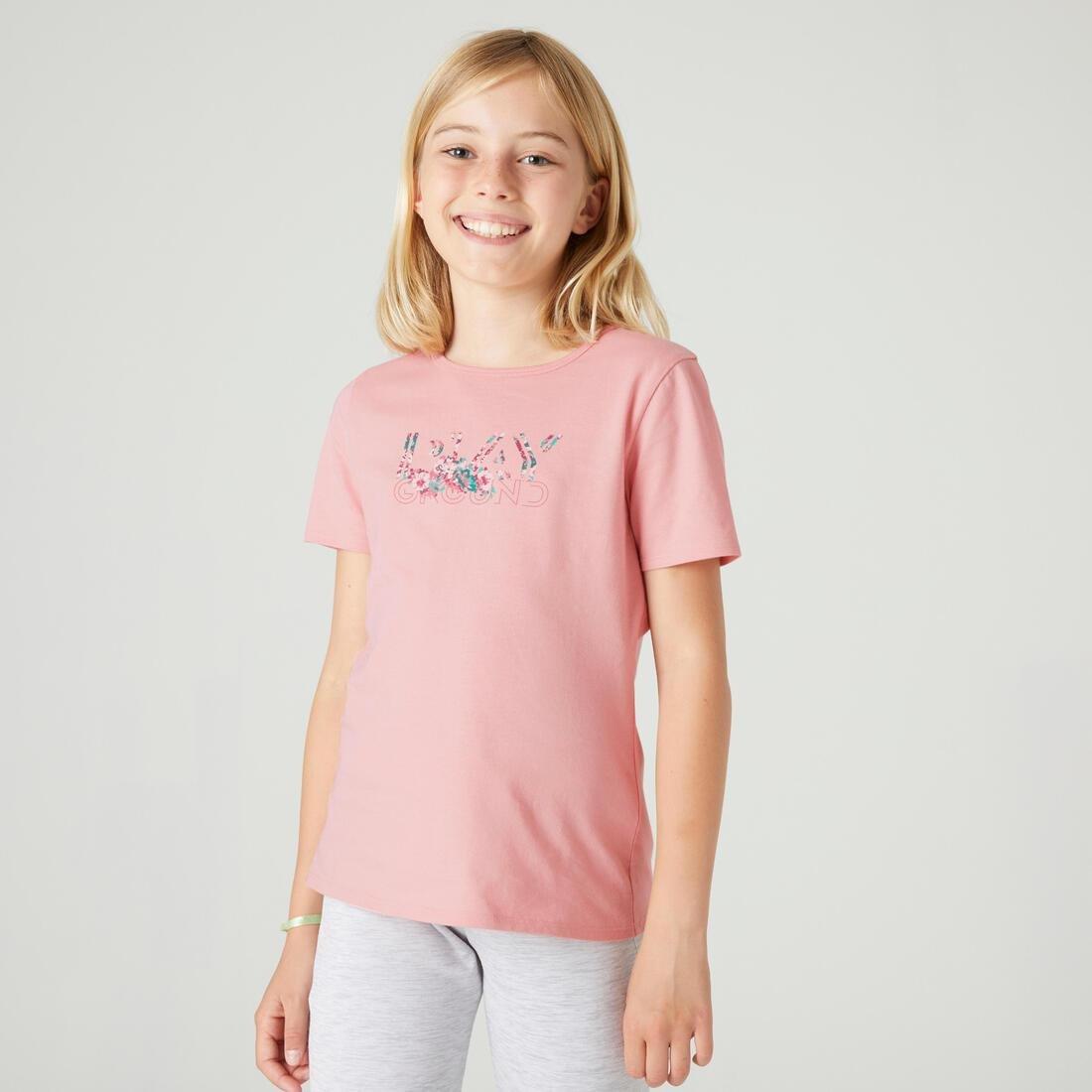 Kids Girls Short-Sleeved Gym T-Shirt - 100 Print, Navy, , large image number 1