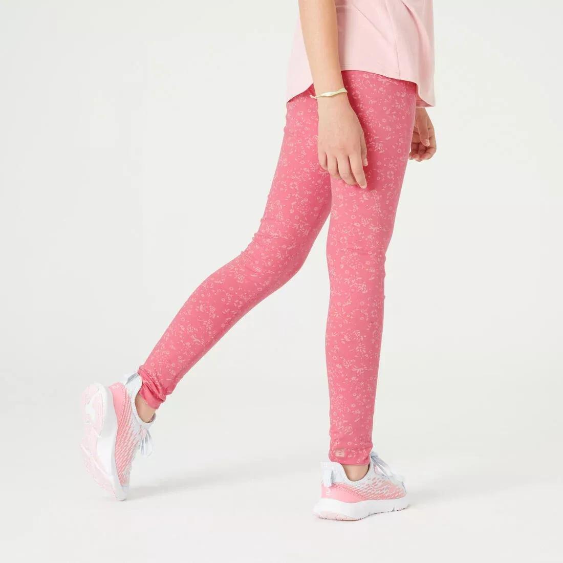 Girls' Breathable Cotton Gym Leggings 500 Print, pink, , large image number 0