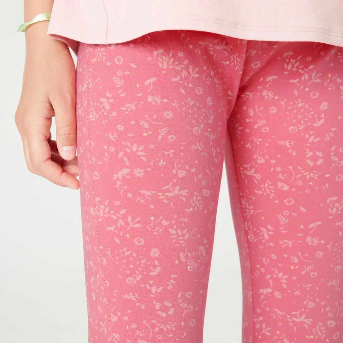 Girls' Breathable Cotton Gym Leggings 500 Print, pink, , large image number 3