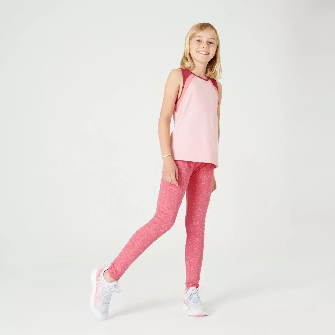 Girls' Breathable Cotton Gym Leggings 500 Print, pink, , large image number 4