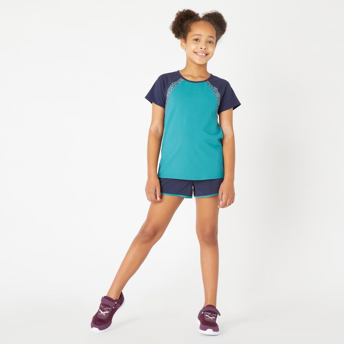 Kids Girls Breathable Double Gym Shorts - W500, Navy, , large image number 6
